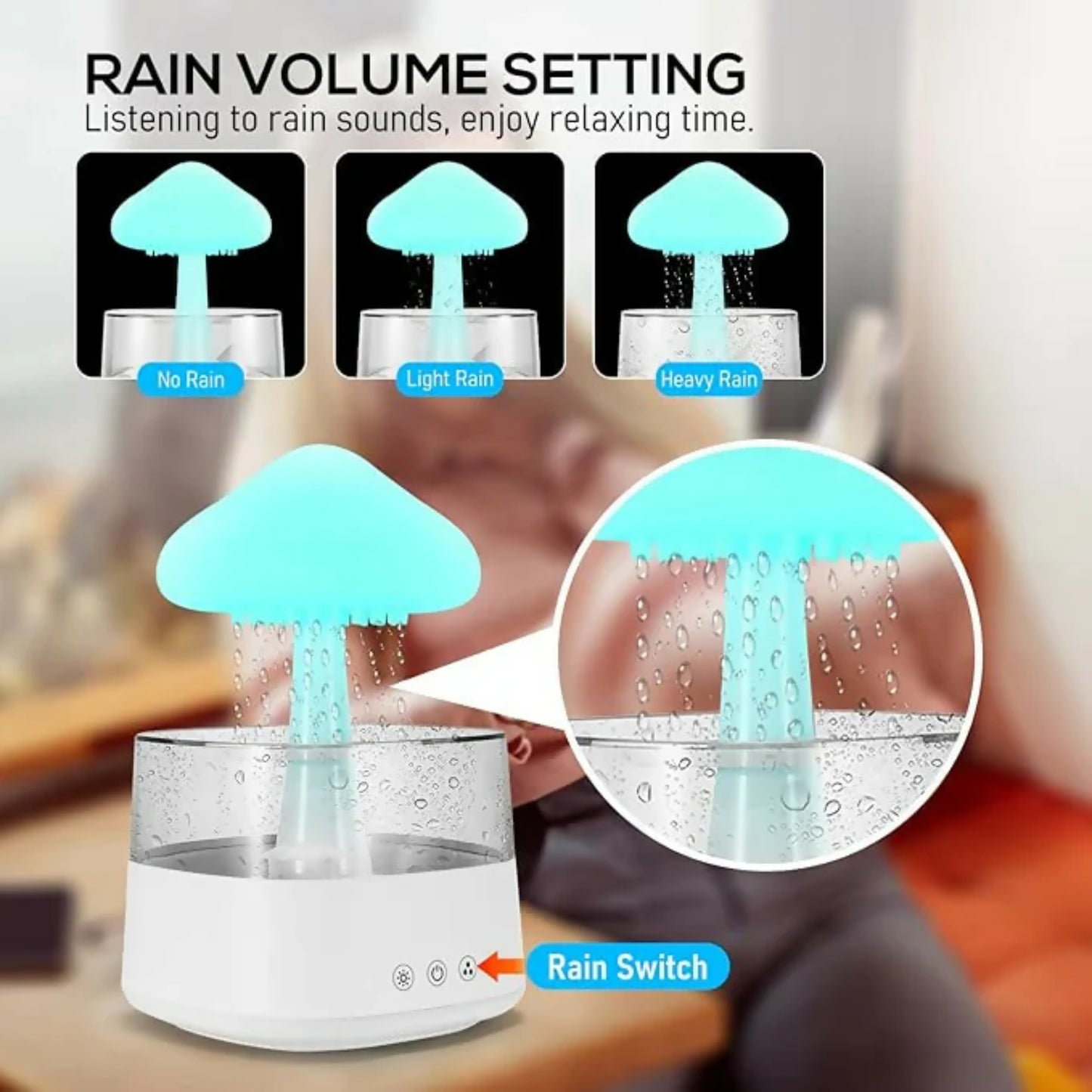 Mushroom Rain Drop Humidifier with Bluetooth Speaker