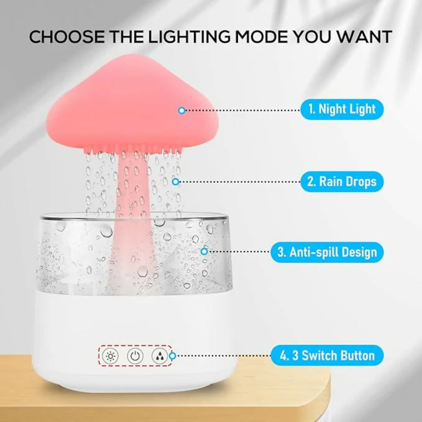 Mushroom Rain Drop Humidifier with Bluetooth Speaker